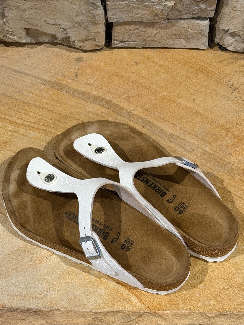 Birkenstock White Gizeh Cork-Lined Thong Sandals